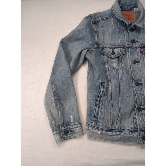 Levi's Denim Trucker Jacket Men's Small Blue Medium Wash Distressed S40116 - Picture 2 of 16